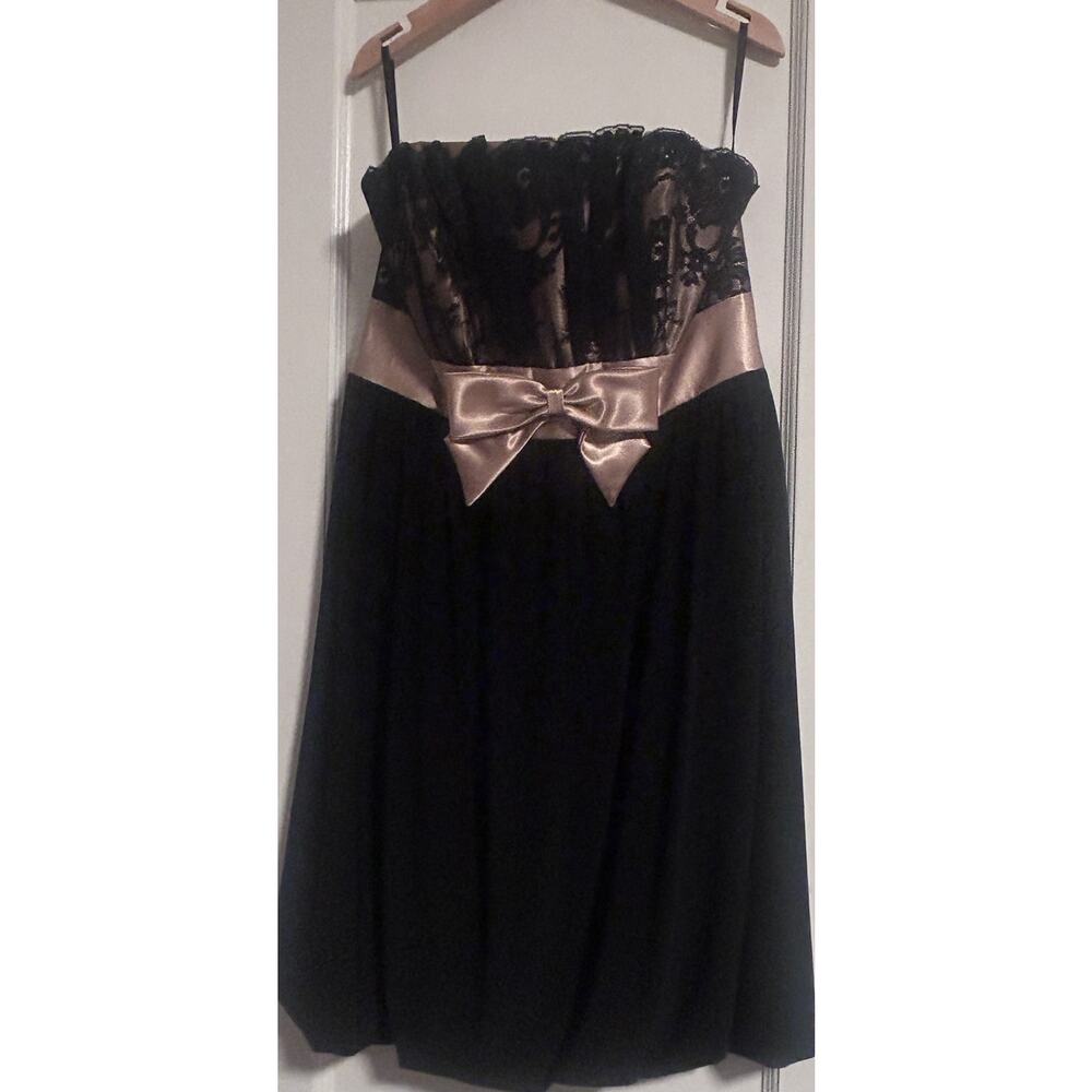 VTG Jessica McClintock Gunne Sax Y2K 90’s Gold Black Lace Bubble Dress Prom SZ 7